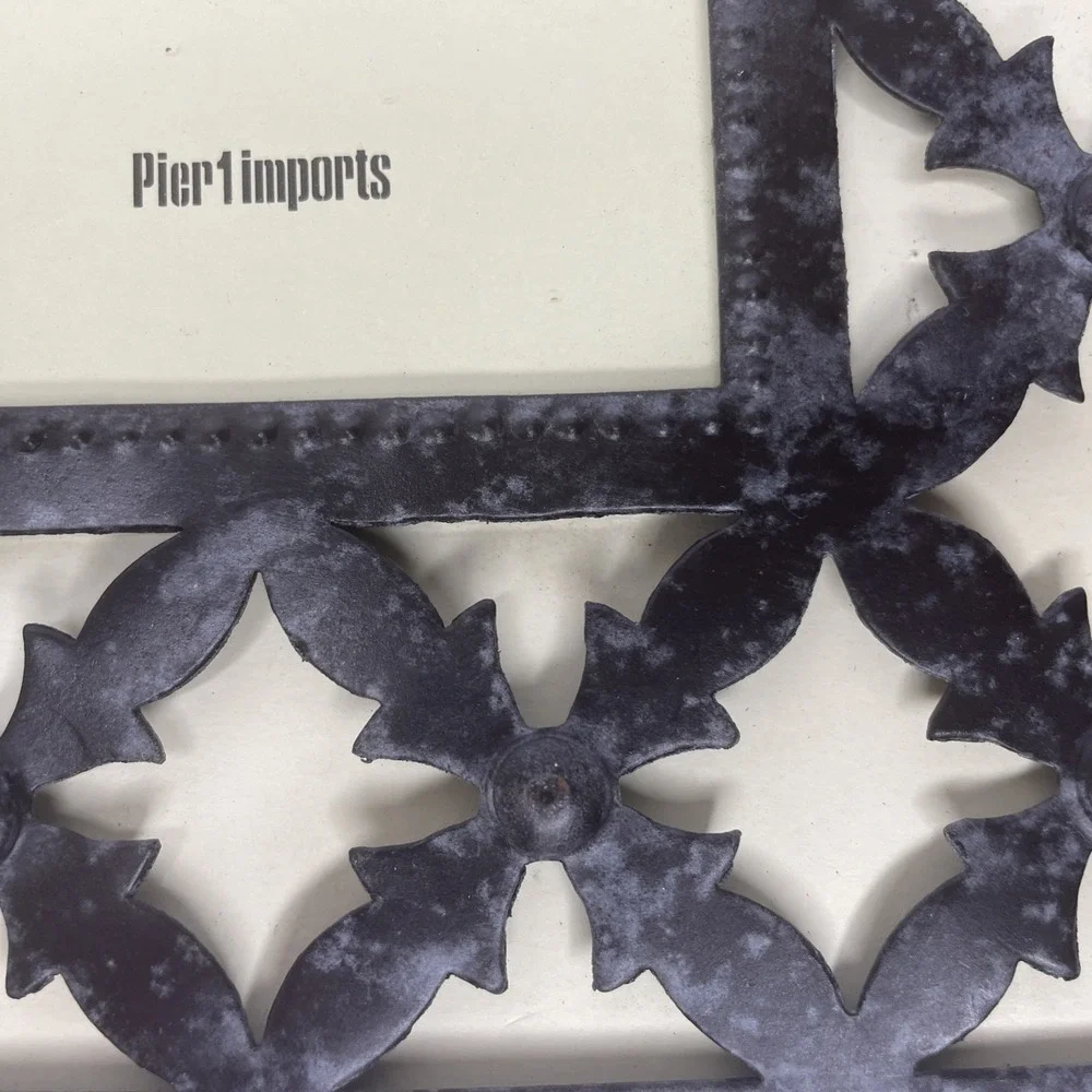 PIER 1 IMPORTS Metal Floral Scroll Square‎ Picture Frame 3x3 Black NEW Boho